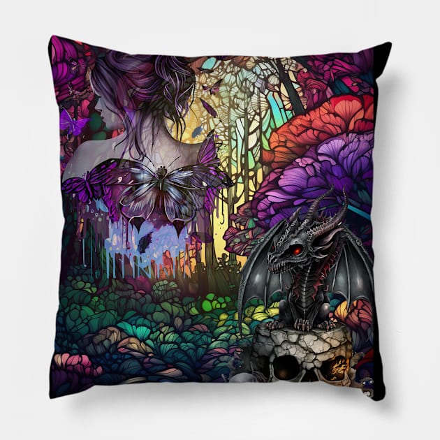 Fantasy creatures and magic forest Pillow by MagicalShadow