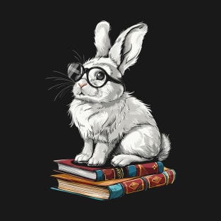 Vintage Nerd Bookish bunny Literary Rabbit Reading Bunny With Glasses T-Shirt