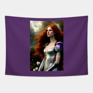 Lady Knight With Flowers Tapestry