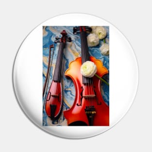 Pocket Violin With Baroque Violine And Flowers Pin