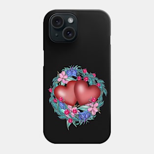 Hearts on a wreath of flowers Phone Case