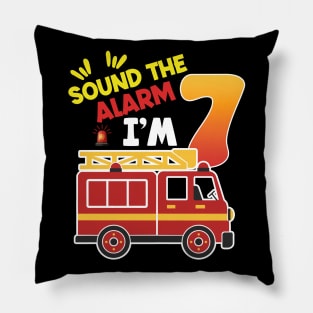 Sound the Alarm I'm 7 7th Birthday Boy Fire Truck Tee Fire Truck Birthday Gift copy Pillow