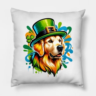 Golden Retriever Celebrates Saint Patrick's Day Joyfully Pillow