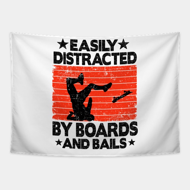 Easily Distracted By Boards And Bails Funny Skateboard Tapestry by Kuehni