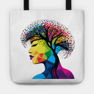 Dot day tree head profile art teacher student colorful design Tote