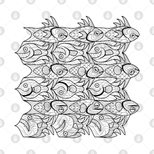 Fish tessellation escher style in black and white by Maxsomma