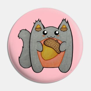 Acorn Cutie - Kawaii Grey Squirrel With an Acorn Pin