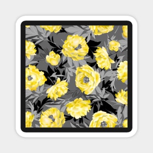 Yellow peonies - gray leaves Magnet