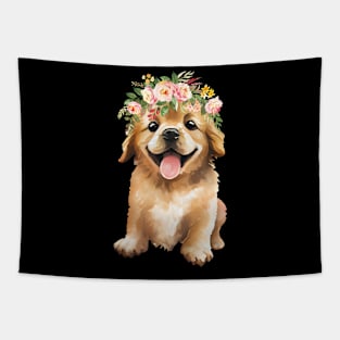 Golden Retriever Blumen Krone Tapestry