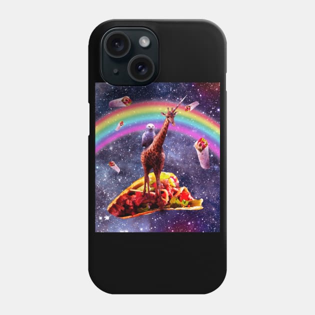 Space Owl Riding Giraffe Unicorn - Taco & Burrito Phone Case by Random Galaxy