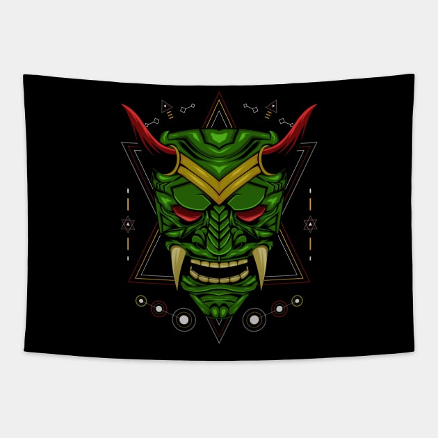 Devil face illustration. head of demon. Tapestry by AGORA studio