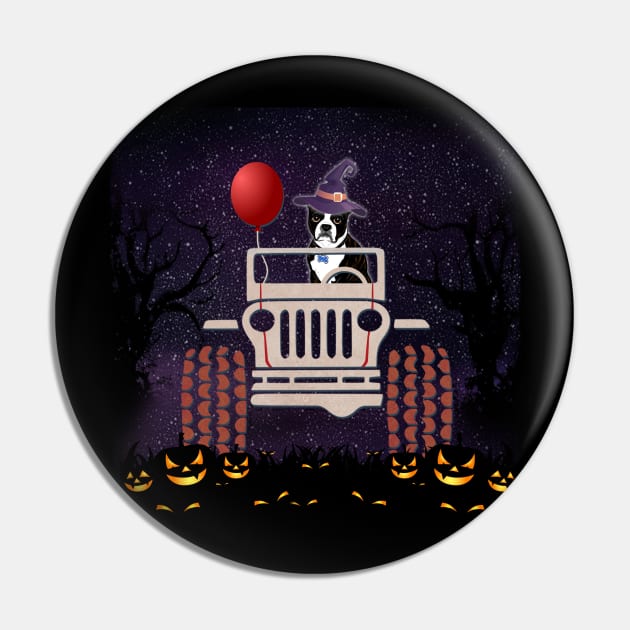 JP Scared Boston Terrier in The Car Halloween Pin by Chapmanx