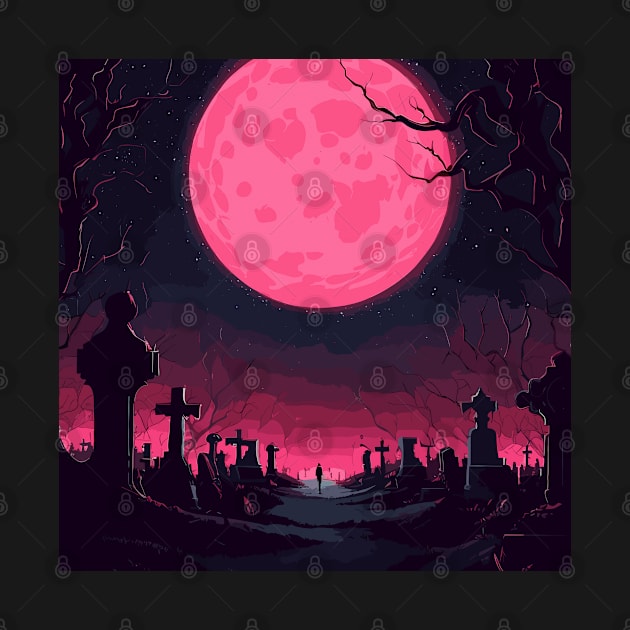 Nighttime Melancholy Under the Pink Full Moon by TomFrontierArt