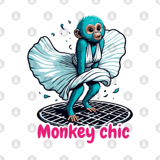 Monkey Elegance – The Iconic Fluttering Dress Illustration by TimeWarpWildlife