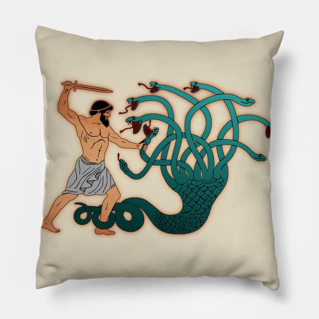 Herakles kills the Lerna Hydra Pillow by Mosaicblues