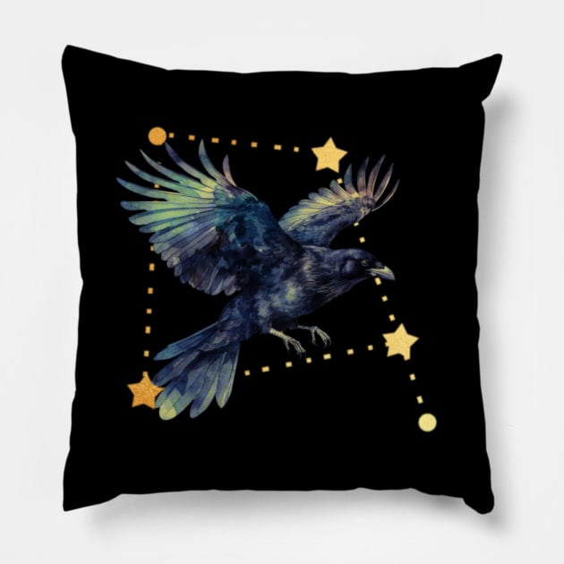 Corvus Constellation Crows Raven Stars Universe Pillow by ginkelmier