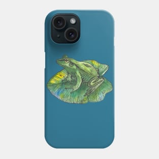 Green frog on green leaf Phone Case