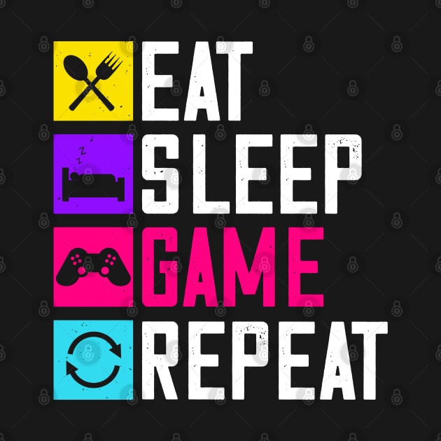 Eat, Sleep, Game and Repeat by Kingdom Arts and Designs