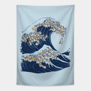 The Great Wave of Corgi Tapestry