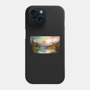 Majestic Peaks and Serene Lakes: A Vibrant Mountain Landscape Oil Painting #4 Phone Case