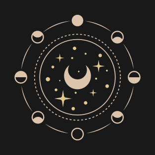 Minimalist line art astrology design with moon phases T-Shirt