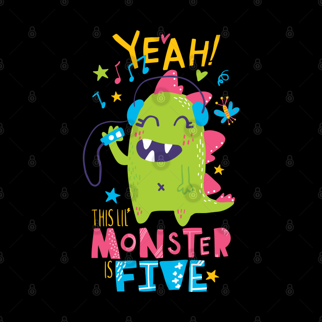 Five Year Old Monster Themed Fifth Birthday Girl by August Design