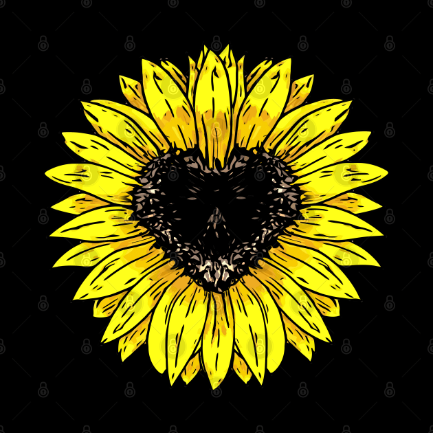 Sunflowers heart, yellow flowers, cute design by Collagedream