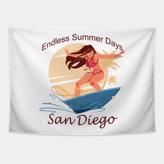 San Diego California surfing girl Ocean Beach Tapestry by sayed20