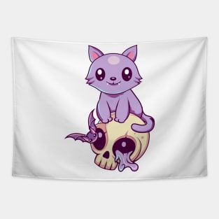 Skull Cat Kawaii Tapestry