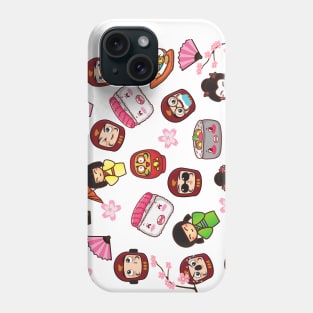 Super Cute Kawaii Japanese Maneki Daruma Sushi Geisha Pattern Phone Case