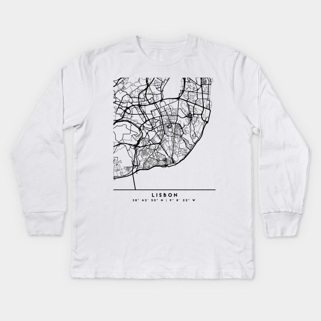 Lisbon Portugal Black City Street Map Art Lisbon Kids Long Sleeve T Shirt Teepublic
