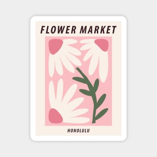 Flower market, Honolulu, Cute pink art print, Exhibition, Aesthetic poster, Botanical Magnet