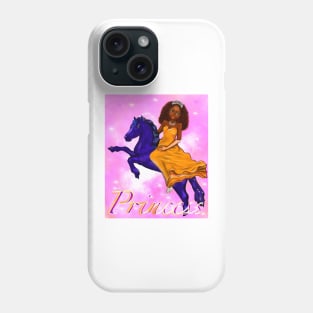 Black anime princess on horse Pink background ! beautiful  black girl with Afro hair, green eyes, Cherry pink lips and dark brown skin. Hair love ! Phone Case