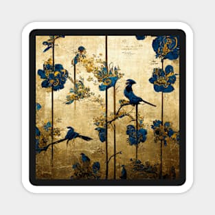 Blue and gold chinoiserie painting with birds and flowers Magnet