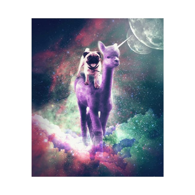 Funny Space Pug Riding On Alpaca Unicorn by Random Galaxy