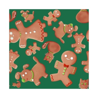 Gingerbread shaped family for Christmas stuff - light green background T-Shirt