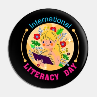 International Literacy Day Cute Kid Reading Pin