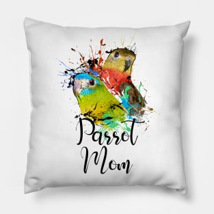 Turquoise Parakeet Parrot Mom White Pillow