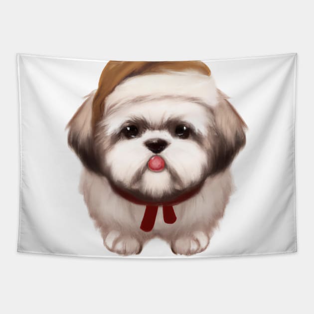 Cute Shih Tzu Drawing Tapestry by Play Zoo