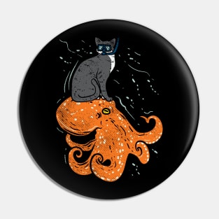 Snorkeling Cat Riding Octopus Pin