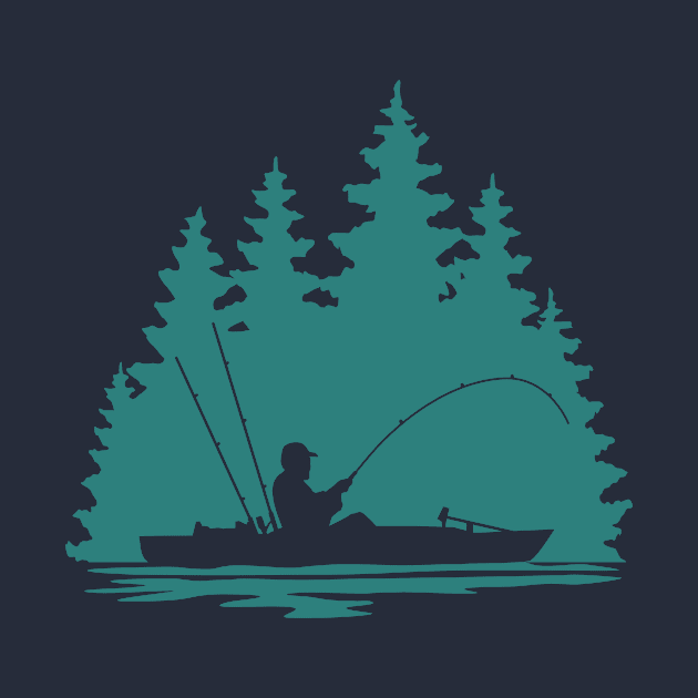 Kayak Fisherman Rural Forest Scene with Aqua Background by SAMMO