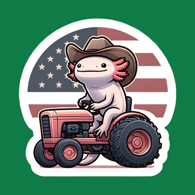 Cute Axolotl Patriot Ride - Americana Tractor Tee by Conversion Threads