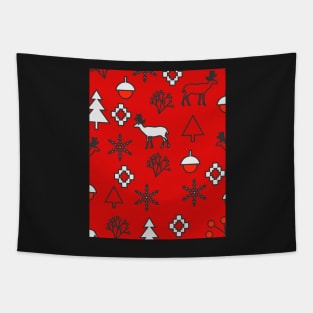 Red Christmas decor with deer Tapestry