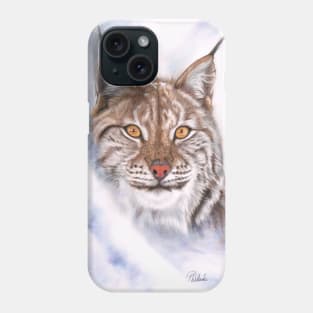 Snow Cat - lynx - coloured pencil drawing Phone Case