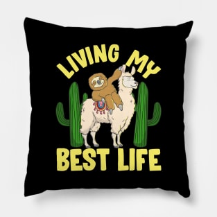 Living My Best Life Adorable Sloth Riding Llama Pillow