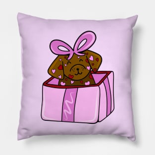 Valentine’s Day Heart Chocolate Lab Puppy in a Pink Box with Bow, made by EndlessEmporium Pillow