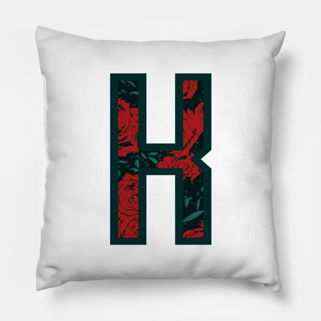 Modern Rose Floral Initial Name Alphabet - Letter K Pillow by BroxArtworx