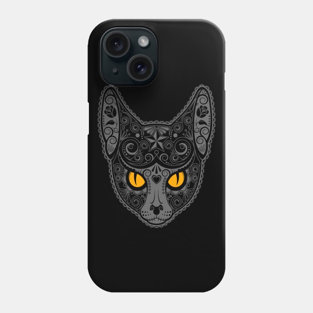 Decorated Dark Sugar Skull Cat Phone Case by jeffbartels