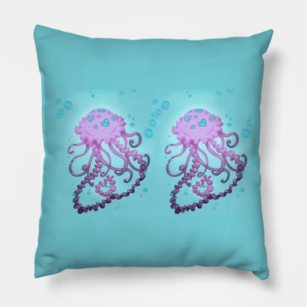 Hearts Jellyfish Pillow by Geistrums