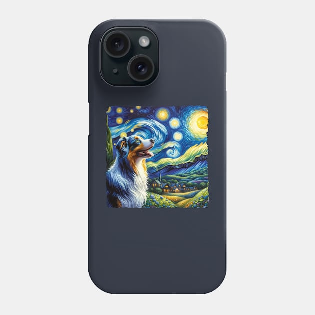 Starry Australian Shepherd Dog Portrait - Pet Portrait Phone Case by starry_night